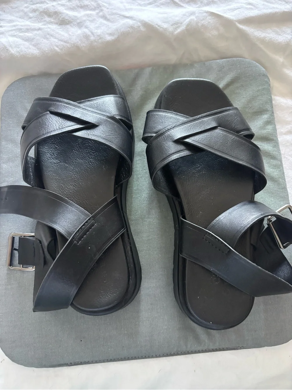 ASOS Black Crisscross Buckle Slide Sandals